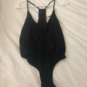 Black low cut v-neck bodysuit